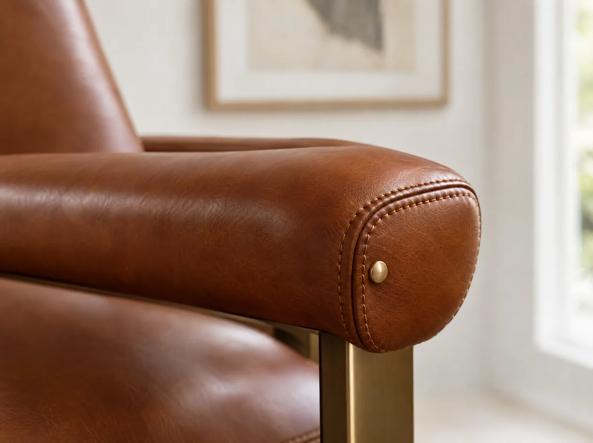 Cognac leather with hand stitching.