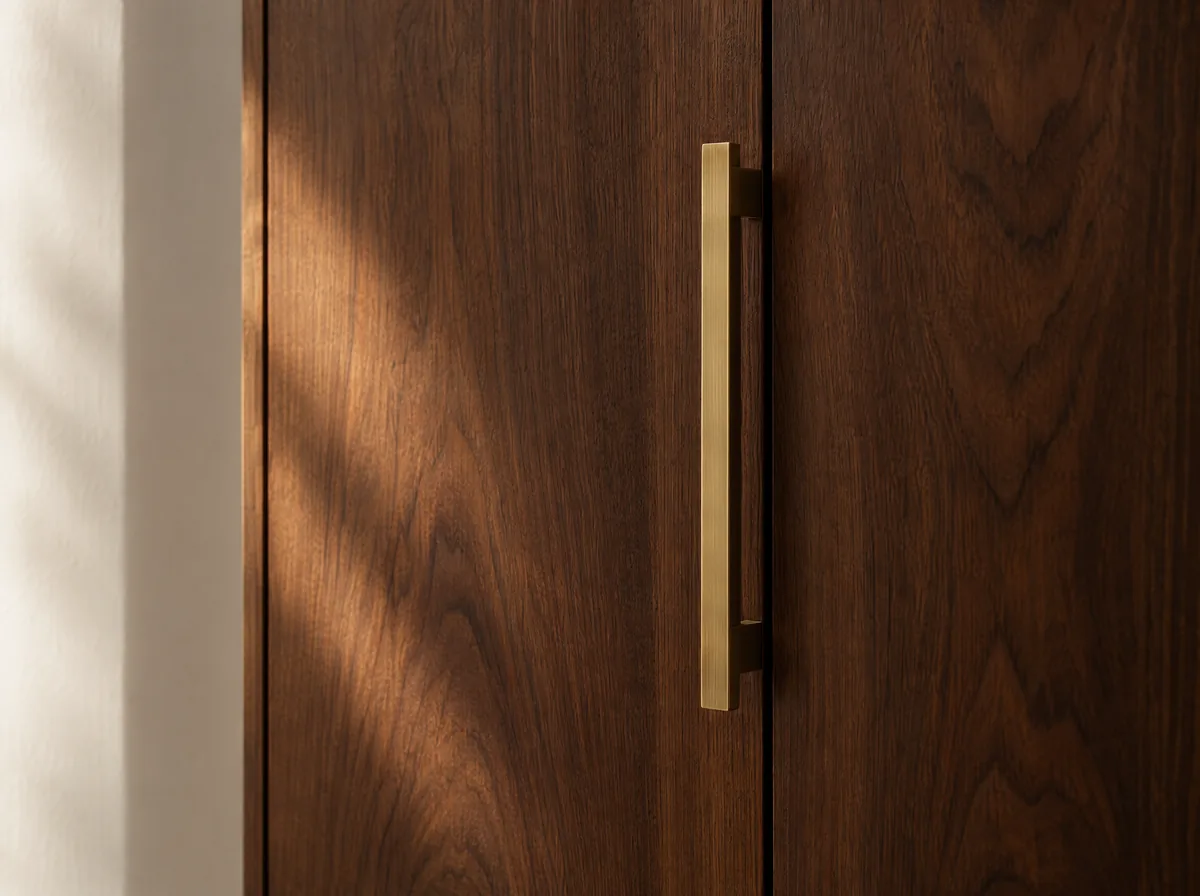 Dark walnut with a brushed brass pull.